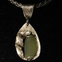 Pear-shape Sea Glass Precious Metal Clay Pendant with Ruffle